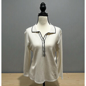 Vintage Norton McNaughton Henley Sweater Women's Med Cream Blue Trim Collar